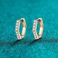 S925 sterling silver hexagonal rose gold hoop earrings with double row pavé Moissanite - 925 Silver / Champagne Gold (40 Points Moissanite)