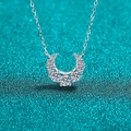 S925 sterling silver crescent moon necklace with sparkling moissanite pavé stones - 0.66 Carat Moissanite / 925 Silver