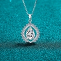 Elegant S925 sterling silver pear shaped moissanite necklace with sunflower halo pendant - 925 Silver / 7x10mm Zircon Style