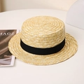 Klassieke strooien hoed met brede zwarte lint voor strandvakantie en zonnige dagen - M (56-58cm) / Vierkante Knoop