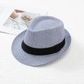Dettaglio del cappello jazz a righe blu e bianche con nastro nero su trama a nido d'ape - L (58-60cm) / Righe Blu