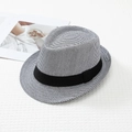 Cappello fedora da uomo a righe con nastro nero su sfondo bianco con texture a nido d'ape - L (58-60cm) / Righe Nere