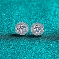 Eleganti orecchini a lobo in argento 925 e moissanite con design a halo floreale - 1ct Moissanite (50 Punti + 50 Punti)