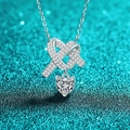 S925 sterling silver heart necklace featuring a pavé-set twist knot and moissanite stone - 925 Silver / 1 Carat Moissanite