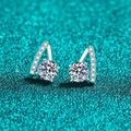 Elegant S925 sterling silver V-shape moissanite stud earrings with micro-pave diamonds - 925 Silver / 1 Carat Moissanite