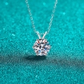 Collar de plata de ley S925 con moissanita y colgante clásico de seis garras - Plata 925 / 1 Quilate de Moissanita