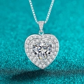 Collier cœur en argent S925 avec pendentif moissanite et double contour de diamants - Style Coeur 4 Carats (Avec Chaîne Vénitienne 1m) / Argent 925