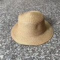 Flat top straw sun hat in natural beige featuring minimalist woven texture design - M (56-58cm) / Short Brim - Khaki