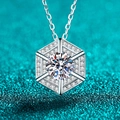 S925 sterling silver moissanite necklace with a geometric hexagonal pendant and bright stones - 925 Silver / 1 Carat Moissanite