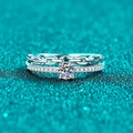 Double-layer S925 sterling silver moissanite ring with chain design and center stone - US 9 / 39 Points Moissanite
