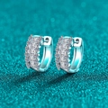 Orecchini a cerchio classici in argento S925 con tre file di pietre di moissanite lucide - Argento 925 / 1.16 Carati Full Moissanite