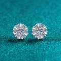 Eleganti orecchini a lobo a girasole in argento S925 moissanite con pietre tonde brillanti - Argento 925 / Stile Moissanite