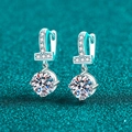 Elegant S925 sterling silver moissanite earrings featuring a T-shape design with halo drops - 925 Silver / 4 Carat Moissanite (2 Carat + 2 Carat)