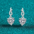 Elegant S925 sterling silver heart moissanite drop earrings on shimmering green background - 925 Silver / 4ct Moissanite (2ct+2ct)