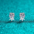 S925 sterling silver moissanite stud earrings with marquise crown design on teal glitter - 925 Silver / 1 Carat Moissanite (50 Points Each)