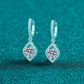 Elegant S925 silver moissanite drop earrings in a geometric diamond shape on blue background - 925 Silver / Moissanite Style