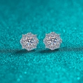 Boucles d'oreilles flocon de neige en argent S925 avec moissanite et motif floral élégant - 2ct Moissanite (1ct+1ct) / Argent 925
