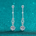 Elegant S925 sterling silver tassel drop earrings with sparkling moissanite stones - 4 Carat Moissanite / 925 Silver
