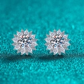 Elegant S925 sterling silver moissanite sunflower stud earrings on blue textured surface - 2ct Moissanite (1ct+1ct) / 925 Silver