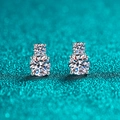 Elegant S925 sterling silver moissanite stud earrings featuring a double stone drop design - 925 Silver / 1.2 Carat Moissanite