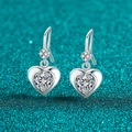 S925 Sterling Silver Heart Moissanite Dangle Earrings with Sparkling Flower Accent - One Size / Silver (Full Moissanite)