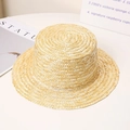 Flat top natural straw hat in beige finish for DIY outdoor party and summer fashion - One Size / Adult 5cm Flat Top Straw