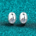 Pendientes de botón ovalados pulidos de plata de ley S925 con moissanita brillante - Plata 925 / 0.4ct Moissanita (0.2ct+0.2ct)