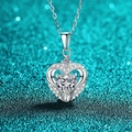 S925 sterling silver heart-shaped moissanite necklace with double halo pavé pendant - 925 Silver / 1 Carat Moissanite