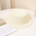 Flat top cream straw hat with fine weave, minimalist summer accessory for beach vacation - One Size / Adult 5cm Flat Top Creamy White