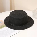 Classic black wide brim flat top boater hat made of finely woven natural wheat straw - One Size / Adult 5cm Flat Top Black