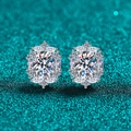 Exquisite S925 sterling silver stud earrings with oval moissanite and halo stones - 925 Silver / 2ct Moissanite (1ct+1ct)