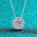 Luxurious S925 sterling silver moissanite necklace with sunflower radiant halo pendant - Moissanite Style / 925 Silver