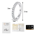 Detail view of 2mm silver moissanite eternity ring with GRA certificate and dimensions - US Size 5 / Platinum Color (Full Moissanite)