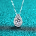 Sparkling S925 sterling silver moissanite necklace with water drop pear shaped pendant - 1ct Moissanite
