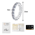 Macro shot of 4mm moissanite eternity ring with full GRA certification and warranty card - US Size 5 / Silver