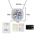 Vue macro du pendentif moissanite en argent 925 avec détails de taille et certificat GRA - Ensemble Complet avec Certificat GRA / Style Moissanite