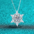 S925 sterling silver snowflake pendant necklace with moissanite and heart accents - 925 Silver / 1ct Moissanite