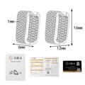 Vista detallada de pendientes de aro rectangulares de plata S925 con moissanita y medidas - Estilo de Moissanita Pavé Completo 1.1ct / Plata 925