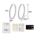 Dettaglio di orecchini a cerchio in moissanite da 35mm con dimensioni e certificati GRA - Moissanite da 2.04 Carati / Argento 925 / Argento