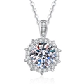S925 sterling silver moissanite halo pendant necklace with a snowflake sunflower design - 925 Silver / 6.5mm High Carbon Stone