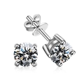 Pendientes de plata de ley S925 con moissanita redonda color D y engaste de cuatro garras - Plata 925 Moissanita / 0,6 Quilates (5,5 mm)