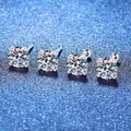 S925 sterling silver four-prong stud earrings with round moissanite on blue background - 0.5ct+0.5ct Moissanite / Screw Back