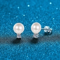 Elegant S925 sterling silver stud earrings featuring white pearls and zircon accents - 10pt+10pt Moissanite / 925 Silver
