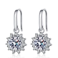 Classic S925 sterling silver sunflower drop earrings with sparkling 1ct moissanite stones - 0.5ct High Carbon Stone (50 Points + 50 Points)