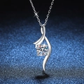 Classic 925 sterling silver four-prong 1ct moissanite pendant necklace for women - 925 Silver / White Rhinestone