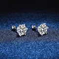 Classic S925 sterling silver six-prong moissanite stud earrings with secure screw backs - Screw Back 0.2ct Moissanite