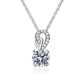 Elegant S925 sterling silver necklace with a brilliant round moissanite pendant - Rhinestone Pendant Necklace