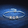 Bracciale in argento S925 con nodo a farfalla e pietra moissanite rotonda - Argento 925 / Strass Bianco (6.5mm)