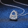 S925 sterling silver necklace featuring heart-shaped claws and a brilliant round moissanite - 925 Silver / 6MM High Carbon Stone