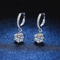 Classic S925 sterling silver hoop earrings with a six-prong moissanite drop pendant - 925 Silver / 5mm White Rhinestone Style (E047六爪耳环)